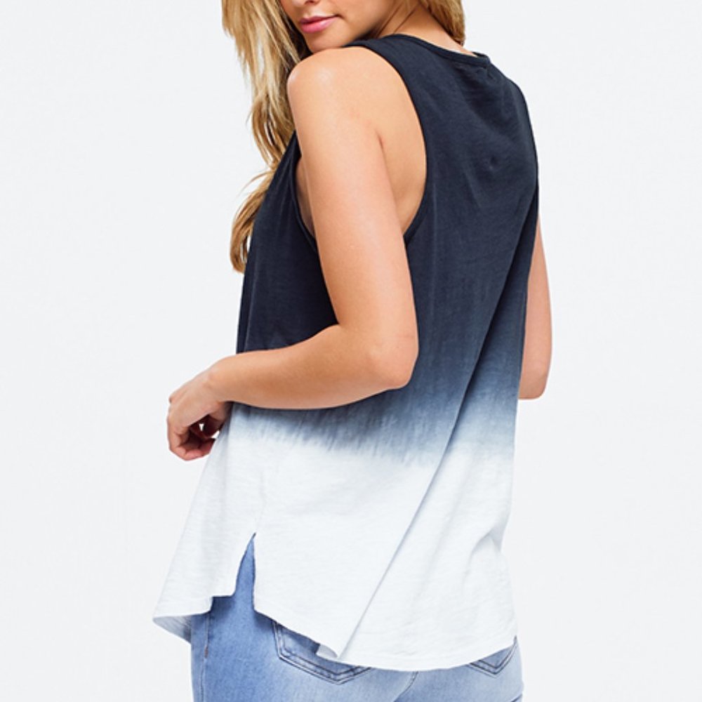 Women's Charcoal Blue Ombre Cut Out V Neck Top - Picture 6 of 7